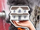 Los monitores de fugas de agua, los detectores de humo y los termostatos tienen potencial para una casa inteligente. Imagen de una casa genérica, una tubería con fugas y un incendio. (Fuente de la imagen: Canva -edits)
