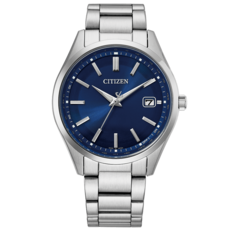 Reloj Citizen CB0300-53L Eco-Drive con control por radio, esfera azul con acabado rayos de sol, brazalete de acero inoxidable, índices en forma de bastón y indicador de fecha.