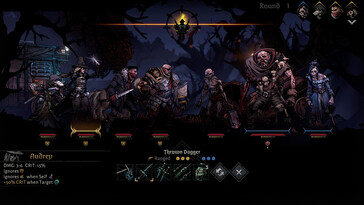 Una imagen que muestra una batalla en Darkest Dungeon II