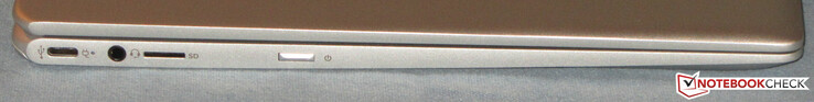 Lado izquierdo: USB 3.1 Gen 1 Tipo C, conector para auriculares, lector de tarjetas microSD, botón de encendido