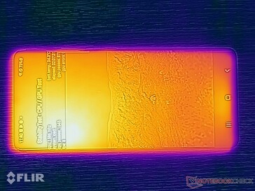 La parte frontal del Galaxy S21 Ultra se calienta en algunos puntos. (Fuente de la imagen: NotebookCheck)