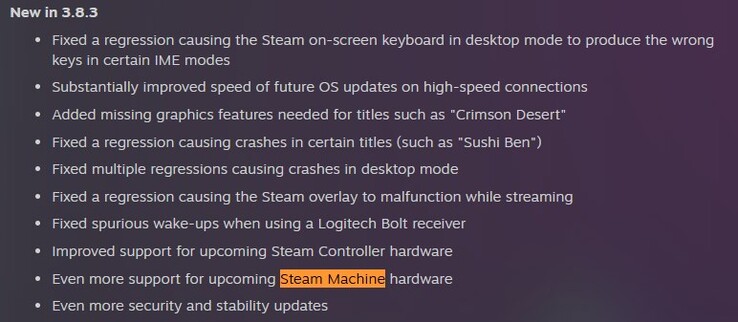 Registro de SteamOS 3.8.3 beta. 