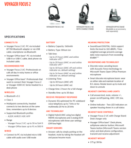 Poly Voyager Focus 2 - Especificaciones. (Fuente: Poly)