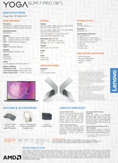 Lenovo Yoga Slim 7 Pro - Especificaciones. (Fuente de la imagen: Lenovo)