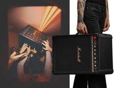 Dos imágenes del Marshall Bromley 450: una estilizada y otra sostenida por una mano.