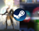 El logotipo de Steam superpuesto sobre dos capturas de pantalla borrosas tanto de Beat Survival como de Celestial Bond.