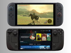 Nintendo Switch 2 sentada encima de Steam Deck (Fuente de la imagen: Nintendo of America, Valve con edición)