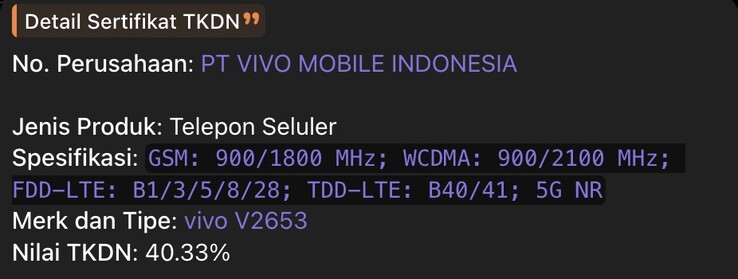 Listado TKDN del Vivo X500 FE.