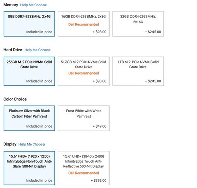 Frost White tiene un recargo de 50 dólares en Dell US. (Fuente de la imagen: Dell US vía r/Dell)