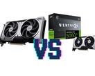 MSI GeForce RTX 5060 Ti Ventus 2x OC Plus 16 GB (Izquierda) y 8 GB (Derecha) variantes. (Fuente de la imagen: Mindfactory, editado)