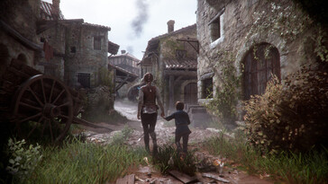 Una imagen en la que aparecen Amicia y Hugo en *A Plague Tale: Innocence*.