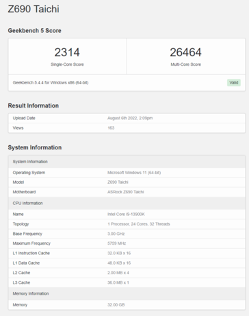 Intel Core i9-13900K on Geekbench 5. (Source: Geekbench)