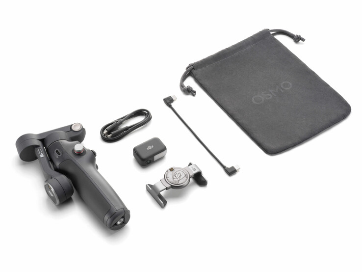 El Osmo Mobile 8 viene con una pinza móvil, un módulo de seguimiento y algunos accesorios más. (Fuente de la imagen: DJI)
