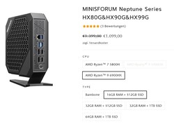 Configuraciones del Minisforum Neptune Series HX99G (Fuente: Minisforum)
