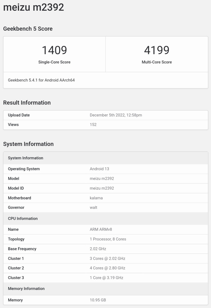 Un nuevo smartphone Meizu aparece supuestamente en Geekbench. (Fuente: Geekbench)