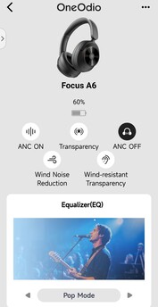 La aplicación Focus A6 permite controlar directamente los ajustes de los auriculares. (Fuente de la imagen: Notebookcheck)