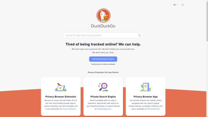 DuckDuckGo - página de inicio a partir de febrero de 2023 (Fuente de la imagen: Propia)