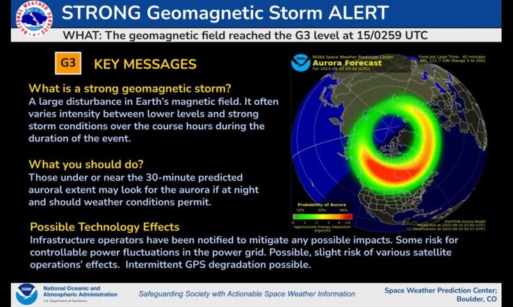 Alerta de tormenta geomagnética de la NOAA para el 15 de septiembre.