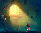 Captura de pantalla de Steam de Dead Cells con el personaje de pie bajo un rayo de sol en la celda de una cárcel