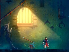Captura de pantalla de Steam de Dead Cells con el personaje de pie bajo un rayo de sol en la celda de una cárcel