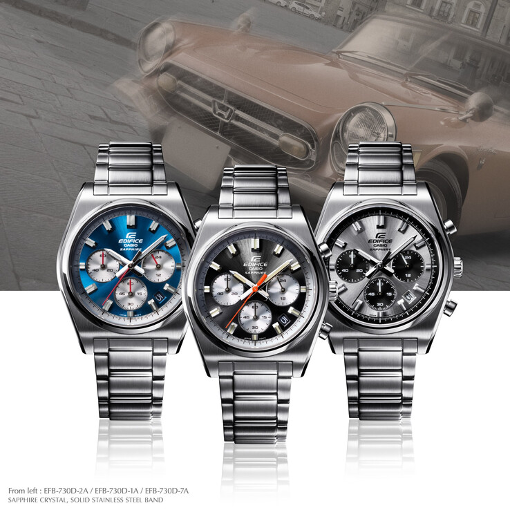De izquierda a derecha: Casio Edifice EFB-730D-2AV, EFB-730D-1AV, EFB-730D-7AV. (Fuente de la imagen: Casio)