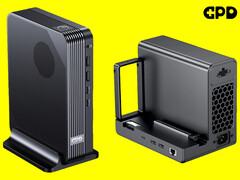 El MCIO 8i promete un ancho de banda bidireccional de 512 Gbps. En la imagen: el nuevo mini PC (izquierda) y la eGPU (derecha) de GPD (editado).