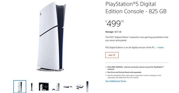 Sony ya no vende la Edición Digital de PS5 con 1 TB de almacenamiento en el sitio web de PlayStation Direct. (Fuente de la imagen: PlayStation)