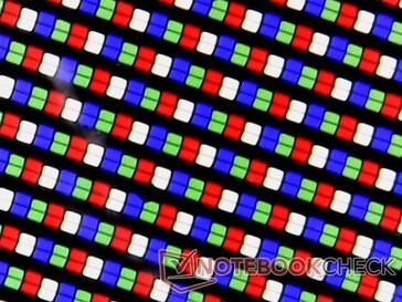 Matriz de subpíxeles RGBW. El píxel blanco dedicado afectaría negativamente a la resolución y a la relación de contraste