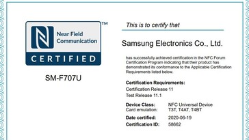 Algunas de las nuevas certificaciones de la Galaxia Z Flip 5G. (Fuente: Bluetooth SIG, Foro NFC vía GoAndroid)