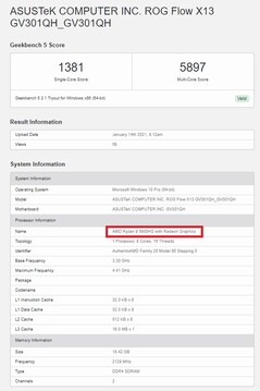 Ryzen 9 5900HS. (Fuente de la imagen: Geekbench)