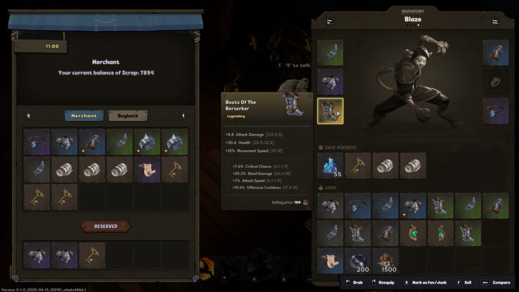 La pantalla de inventario de Raiders of Blackveil promete un botín considerable y mecánicas de personalización. (Fuente de la imagen: Steam)