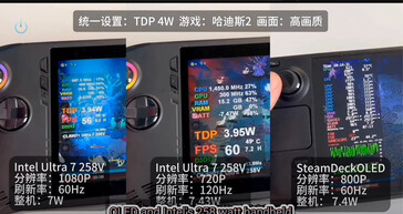 Consumo de energía del MSI Claw Intel Core Ultra 7 258V comparado con Steam Deck (Fuente de la imagen: Bilibili via VideoCardz)