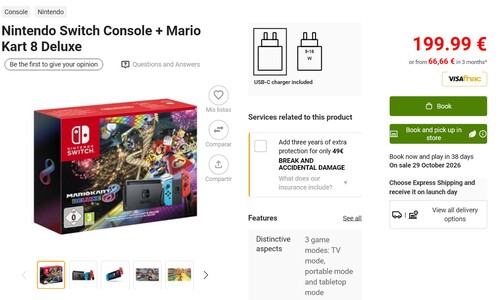 Se muestra el pack de Nintendo Switch con Mario Kart 8 Deluxe en la Fnac