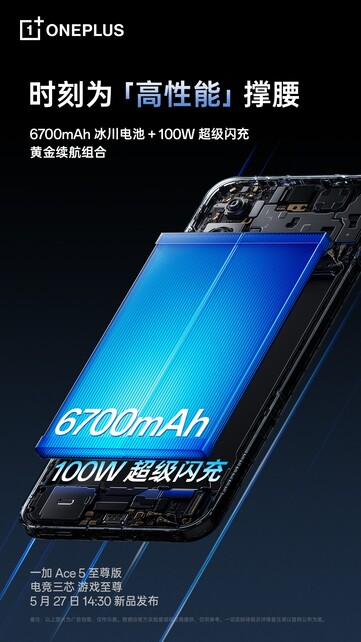El OnePlus Ace 5 Ultra tiene una batería más pequeña de 6700mAh y soporte para carga rápida de 100W. (Fuente de la imagen: OnePlus)