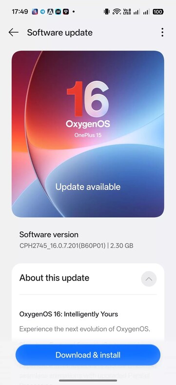 OxygenOS 16.0.7.201 OTA en OnePlus 15