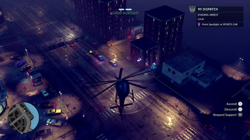 El modo de juego de persecución en helicóptero añade verticalidad y urgencia a las patrullas nocturnas (Fuente de la imagen: Fallen Tree Games)