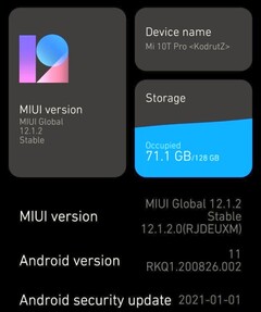 Versión del firmware del Xiaomi Mi 10T Pro en este momento, Android 11 con errores de MIUI 12.1.2 (Fuente: propia)