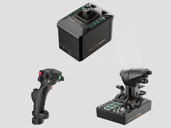 Base AB6 de Moza (arriba), palanca de vuelo MHG (abajo a la izquierda) y cuadrante del acelerador MTQ (abajo a la derecha). (Fuente de la imagen: Moza, editado)