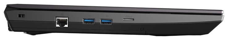 Izquierda: cerradura Kensington, RJ45-LAN, 2x USB-A 3.1 Gen2, microSD
