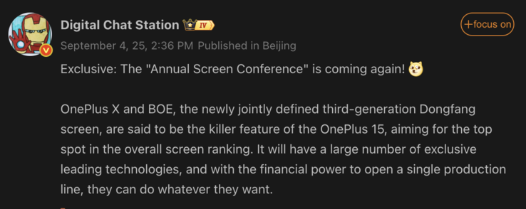 Detalles filtrados de la pantalla del OnePlus 15. (Fuente de la imagen: OnePlus)