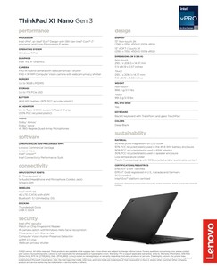Especificaciones del Lenovo ThinkPad X1 Nano G3