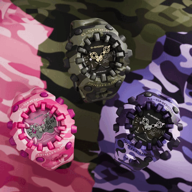El G-Shock GA-V01MCG-4A rosa y el GA-V01CMG-6A morado