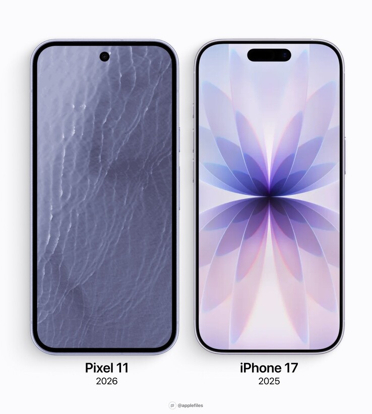 Bordes de la pantalla del Google Pixel 11 frente a los del iPhone 17 de Apple.