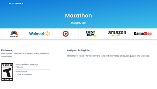Se muestra la página de clasificación ESRB de Marathon