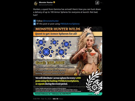 Publicación del concurso de Monster Hunter Wilds en X (Fuente de la imagen: Cuenta oficial de Monster Hunter Wilds X)