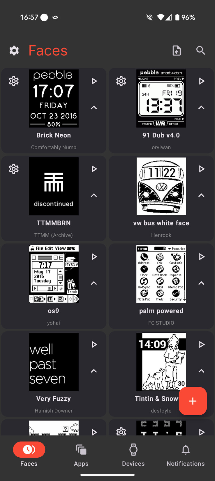 Captura de pantalla de algunas de las Watch Faces de la nueva aplicación Pebble. (Fuente de la imagen: Eric Migicovsky vía X.com)