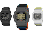 En la imagen, los Casio G-Shock DW-5600MNC-1, DW-5600MNC-BA2 y DW-5600MNC-7A8 sobre fondo blanco.
