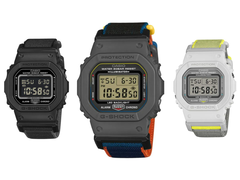 En la imagen, los Casio G-Shock DW-5600MNC-1, DW-5600MNC-BA2 y DW-5600MNC-7A8 sobre fondo blanco.