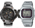 La nueva filtración del Casio MR-G insinúa un cruce entre estos dos mundos. En la imagen - El Casio MRG-G1000HT-1A a la izquierda, una 'X' en el centro, y el G-Shock cuadrado Casio MRG-B5000 a la derecha. (Fuente de la imagen: Casio - Editado)