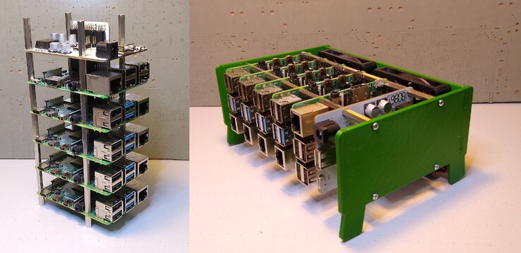 La pila ClusterCTRL con y sin su caja impresa en 3D. (Fuente de la imagen: Tindie vía CNX Software)